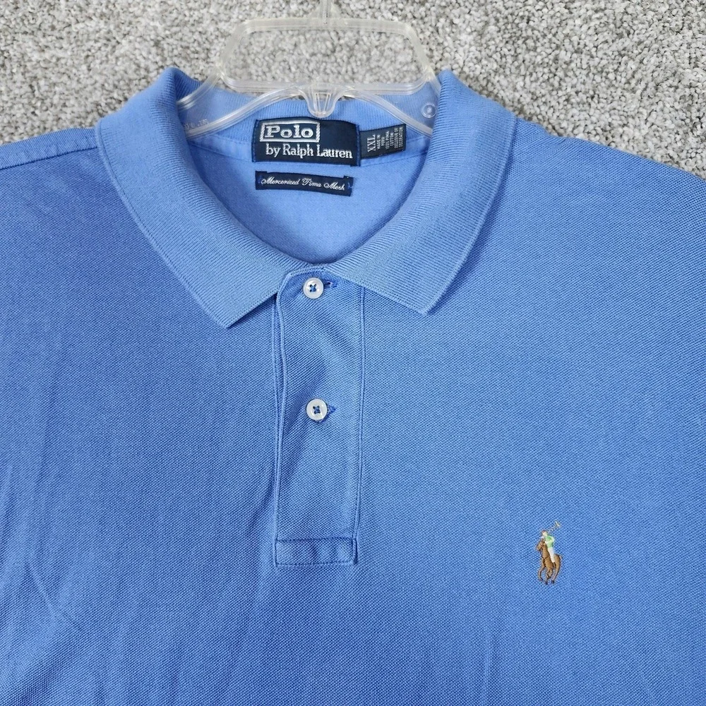 Polo Ralph Lauren Polo Shirt Mens 2XL Blue Mercerized Pima Mesh Classic Fit Pony